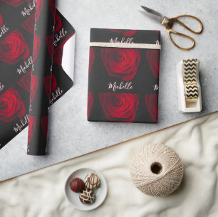 Benutzerdefiniertes Monogramm rote Rose Vintage-Fo Geschenkpapier