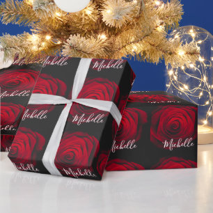 Benutzerdefiniertes Monogramm rote Rose Vintage-Fo Geschenkpapier