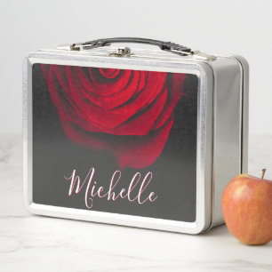 Benutzerdefiniertes Monogramm rote Rose Vintage-Fo Metall Brotdose
