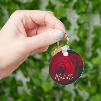 Benutzerdefiniertes Monogramm rote Rose Vintage-Fo Schlüsselanhänger