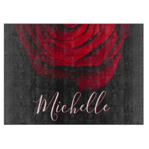 Benutzerdefiniertes Monogramm rote Rose Vintage-Fo Schneidebrett