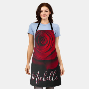 Benutzerdefiniertes Monogramm rote Rose Vintage-Fo Schürze