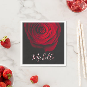 Benutzerdefiniertes Monogramm rote Rose Vintage-Fo Serviette