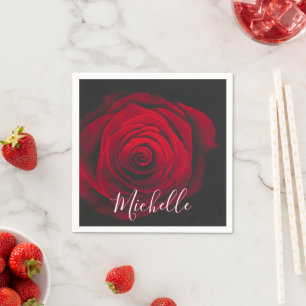 Benutzerdefiniertes Monogramm rote Rose Vintage-Fo Serviette