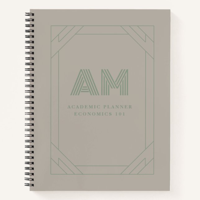 Benutzerdefiniertes Monogramm Sage Grün & Taupe Mi Notizbuch (Vorderseite)