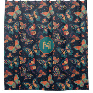 Benutzerdefiniertes Monogramm-Schmetterlingsmuster Duschvorhang