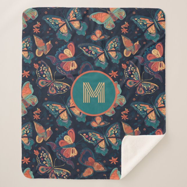 Benutzerdefiniertes Monogramm-Schmetterlingsmuster Sherpadecke (Vorderseite)