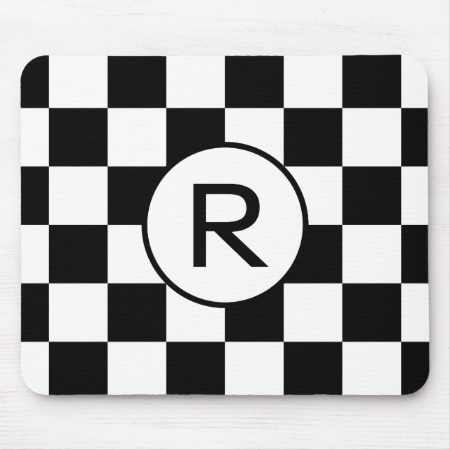 Benutzerdefiniertes Monogramm-Schwarz-weißes Prüfp Mousepad (Vorne)