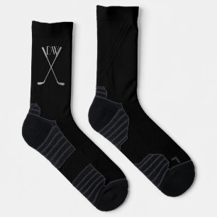 Benutzerdefiniertes Monogramm Schwarze Golf Thema Socken