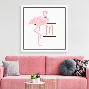 Benutzerdefiniertes Monogramm Süßes Rosa Flamingo Leinwanddruck