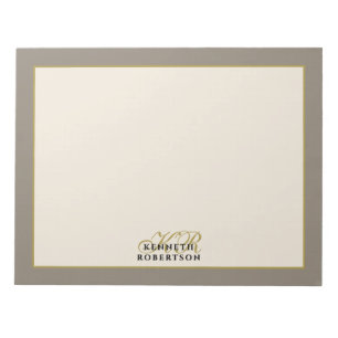 Benutzerdefiniertes Monogramm Taupe Creme Gold Min Notizblock