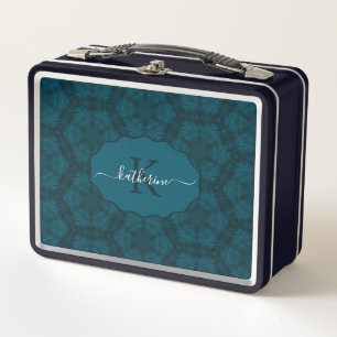 Benutzerdefiniertes Monogramm Teal Navy Blau Metall Brotdose