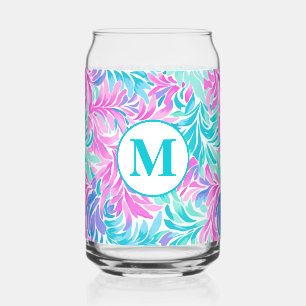 Benutzerdefiniertes Monogramm Teal Pink Floral Dosenglas
