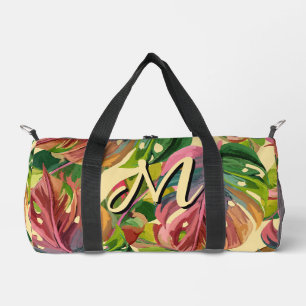 Benutzerdefiniertes Monogramm Tropische Blätter Fa Duffle Bag