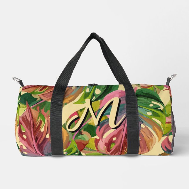 Benutzerdefiniertes Monogramm Tropische Blätter Fa Duffle Bag (Vorderseite)