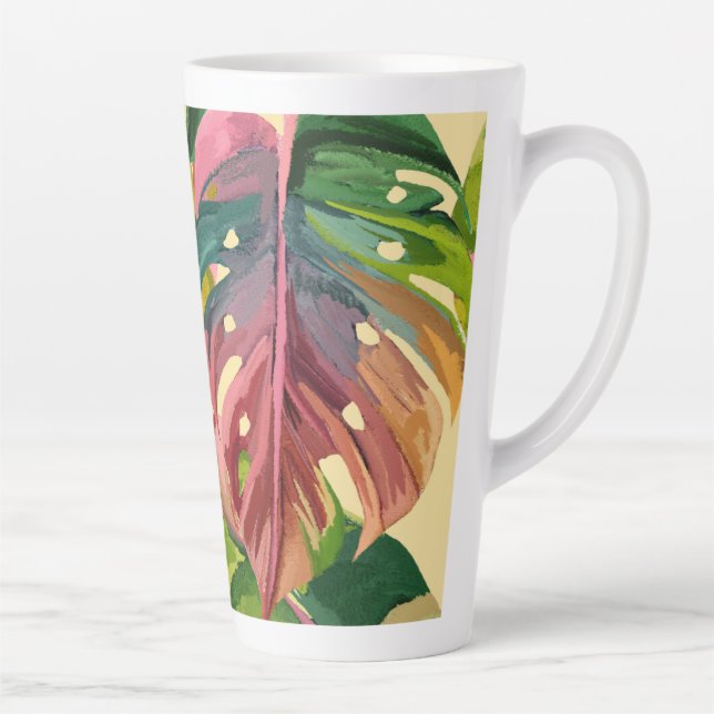 Benutzerdefiniertes Monogramm Tropische Blätter Fa Milchtasse (Rechts)