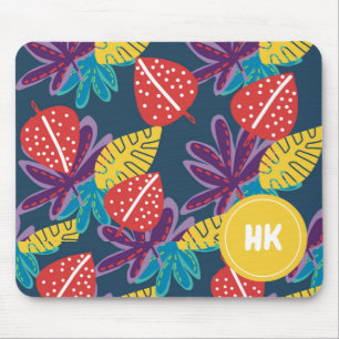 Benutzerdefiniertes Monogramm tropische Blüten Haw Mousepad