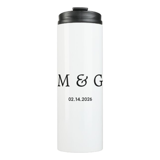 Benutzerdefiniertes Monogramm und Datum Personalis Thermosbecher (Vorderseite)