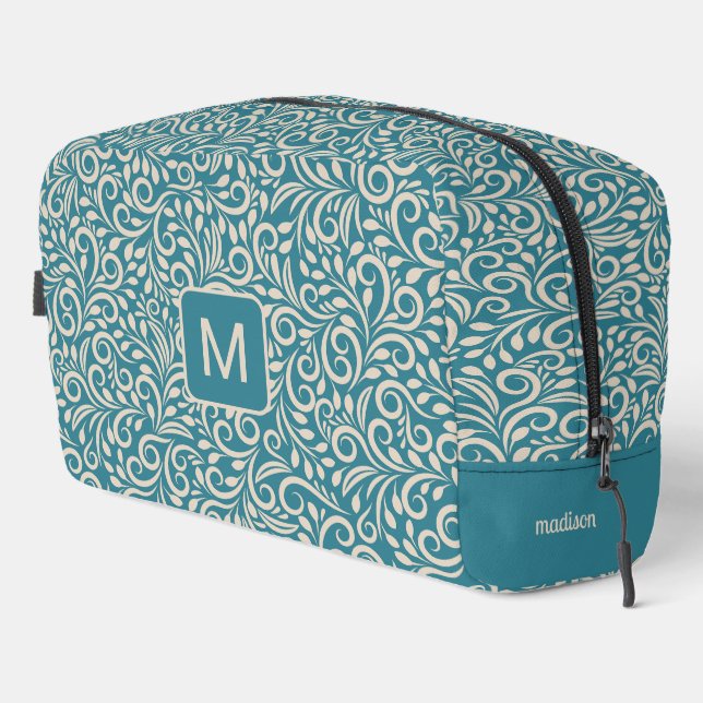 Benutzerdefiniertes Monogramm und florales Muster Waschbeutel (Rechte Ecke)