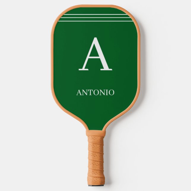 Benutzerdefiniertes Monogramm und Name Grün Pickleball Schläger (Vorderseite)