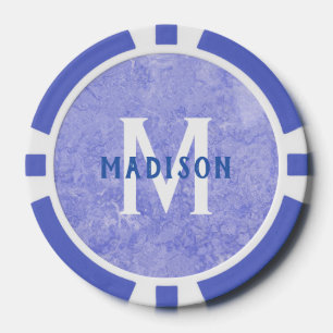 Benutzerdefiniertes Monogramm und Name Imitate Blu Pokerchips