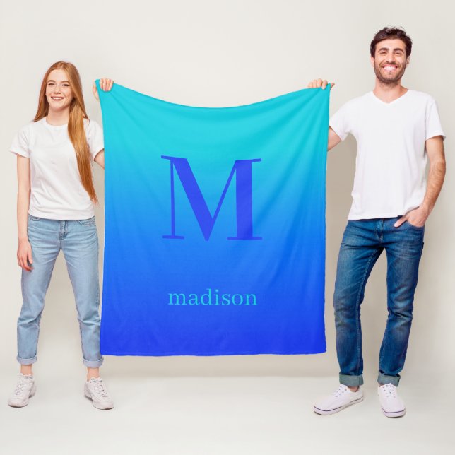 Benutzerdefiniertes Monogramm und Name Türkis bis  Fleecedecke (Beispiel)