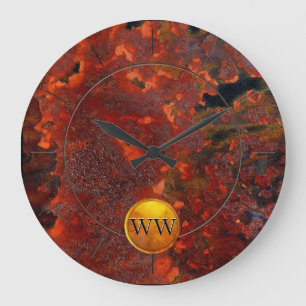 Benutzerdefiniertes Monogramm Vintage-Rost und Gol Große Wanduhr
