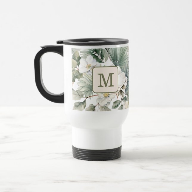 Benutzerdefiniertes Monogramm Wasserfarbe Floral Reisebecher (Links)