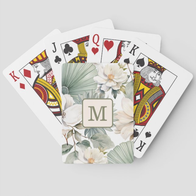 Benutzerdefiniertes Monogramm Wasserfarbe Floral Spielkarten (Rückseite)