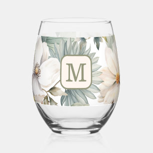 Benutzerdefiniertes Monogramm Wasserfarbe Floral Weinglas Ohne Stiel