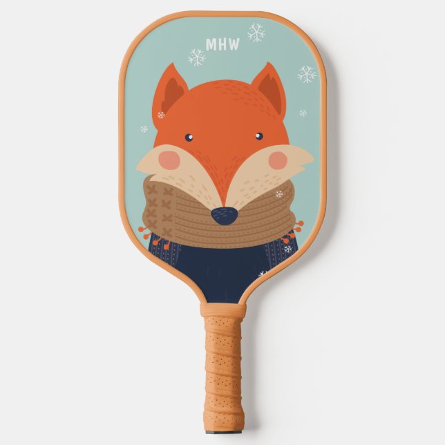Benutzerdefiniertes Monogramm Winter Fox Pickleball Schläger (Vorderseite)