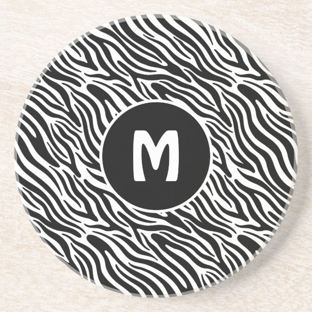 Benutzerdefiniertes Monogramm Zebra-Muster Getränkeuntersetzer (Vorne)