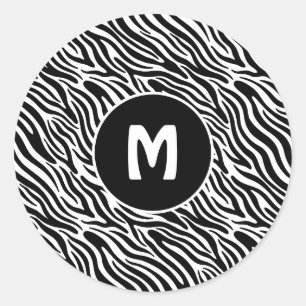 Benutzerdefiniertes Monogramm Zebra-Muster Runder Aufkleber
