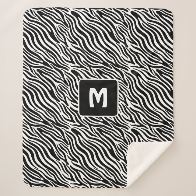 Benutzerdefiniertes Monogramm Zebra-Muster Sherpadecke (Vorderseite)