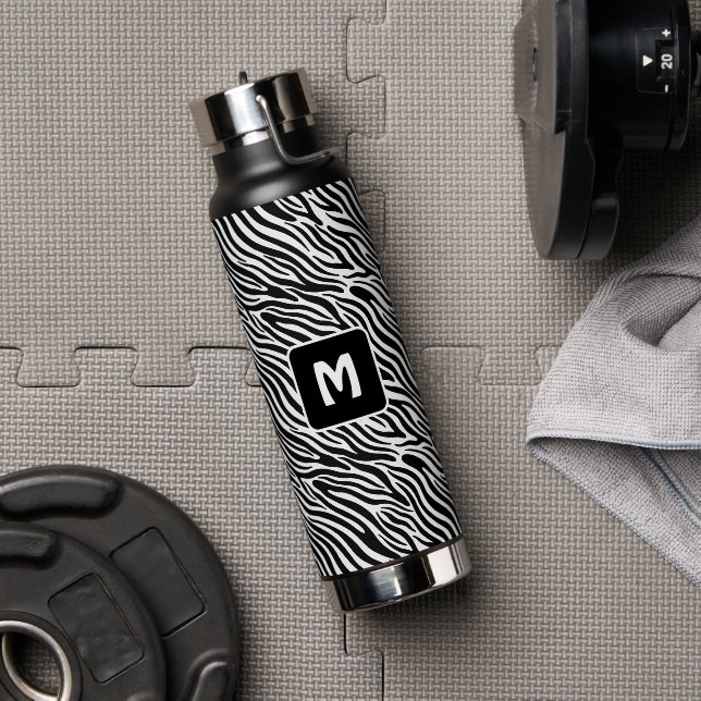 Benutzerdefiniertes Monogramm Zebra-Muster Trinkflasche (Fitnesstudio (gedreht))