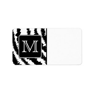 Benutzerdefiniertes Monogramm, Zebra-Mustertierdru Adressaufkleber