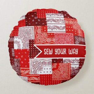 Benutzerdefiniertes Näh-Patchwork-Bandana-Quilt-Mu Rundes Kissen