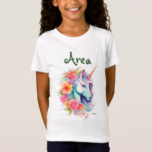 Benutzerdefiniertes Name Florales Einhorn Kinder T T-Shirt