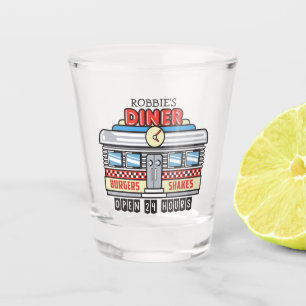 Benutzerdefiniertes NAME Retro-50er-Diner-Schild F Schnapsglas