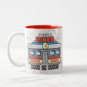 Benutzerdefiniertes NAME Retro-50er-Diner-Schild F Zweifarbige Tasse