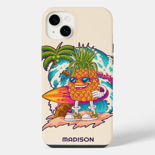 Benutzerdefiniertes Name Surfing Pineapple iPhone Hülle (Rückseite)