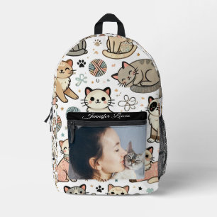 Benutzerdefiniertes Namen- und Foto-Katzenmuster Bedruckter Rucksack