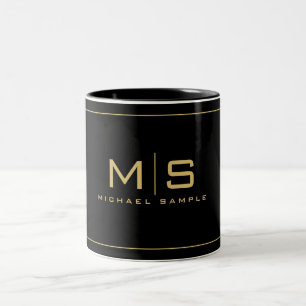 Benutzerdefiniertes Namensmonogramm Elegant Schwar Zweifarbige Tasse
