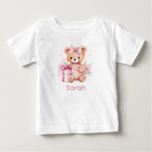 Benutzerdefiniertes Namensschild Rosa Teddybär Bab Baby T-shirt