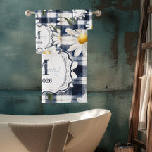 Benutzerdefiniertes Navy-Gingham-Daisy-Monogramm
