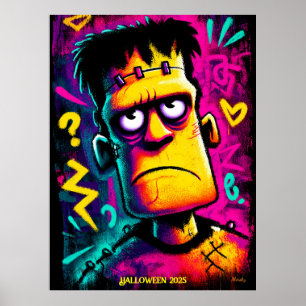 Benutzerdefiniertes Neon-Frankenstein Retro-Hallow Poster