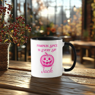 Benutzerdefiniertes Neon Halloween - Rosa Kürbis D Tasse