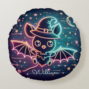 Benutzerdefiniertes Niedliches Halloween Bat Witch Rundes Kissen