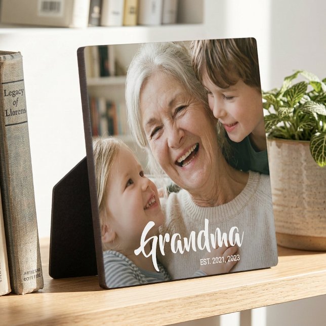 Benutzerdefiniertes Oma Etabliert Modernes Skript  Fotoplatte (Grandma Established Script Photo Plaque)