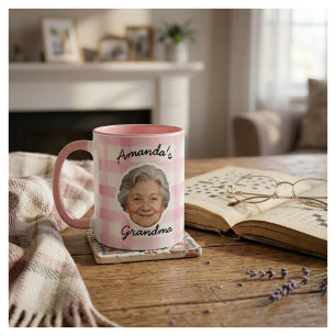 Benutzerdefiniertes Oma-Gesicht Foto Rosa Gingham- Tasse